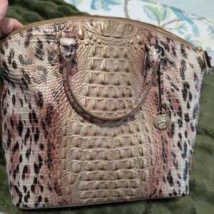 Brahmin Elegant Embossed Shoulder Bag in Cream and Brown